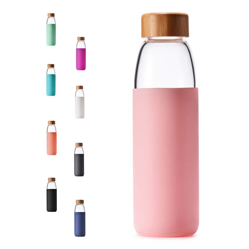 veegoal 18 Oz Borosilicate Glass Water Bottles with Bamboo Lid, BPA-FREE, Non-Slip Silicone Sleeve, and Stainless Steel Leak Proof Lid - Reusable Glass Bottle for Men and Women - Image 1